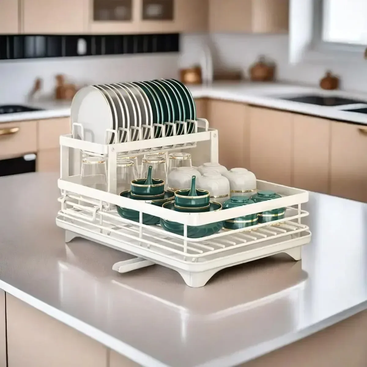 Kitchen Gadgets And Utensils - Double Layer Bowl Rack Adjustable Space